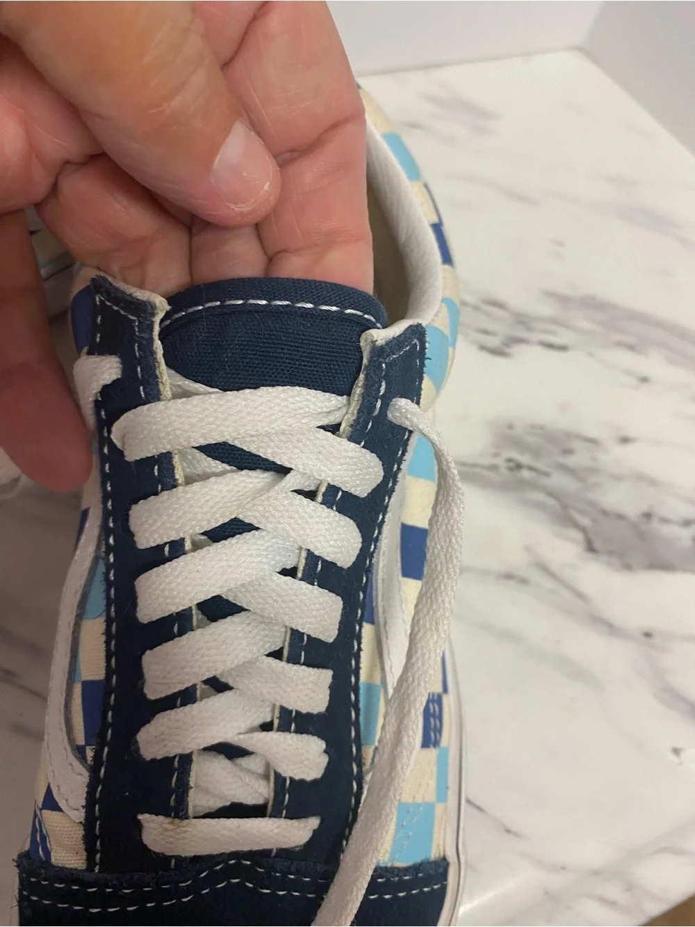 Vans Checkerboard Low Top Sneakers in Navy, Light Blue, White